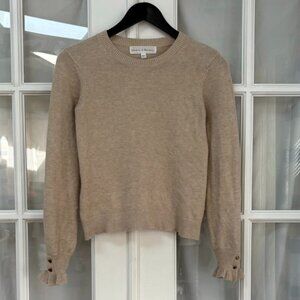 Chelsea & Theodore Buttoned Ruffle Cuff Round Neck Sweater